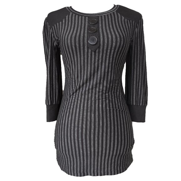 EC Star Y2k Goth Top Black Retro 60s Mod Stripe 3/4 Sleeve Top - Picture 1 of 8